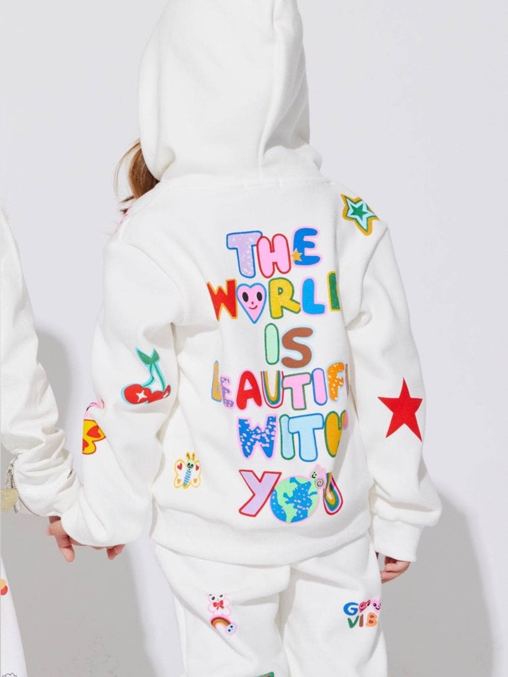 🥰❤️ Lola + The Boys White Doodle Art Patch Hoodie - Women's M GUC So cute 🥰 ❤️